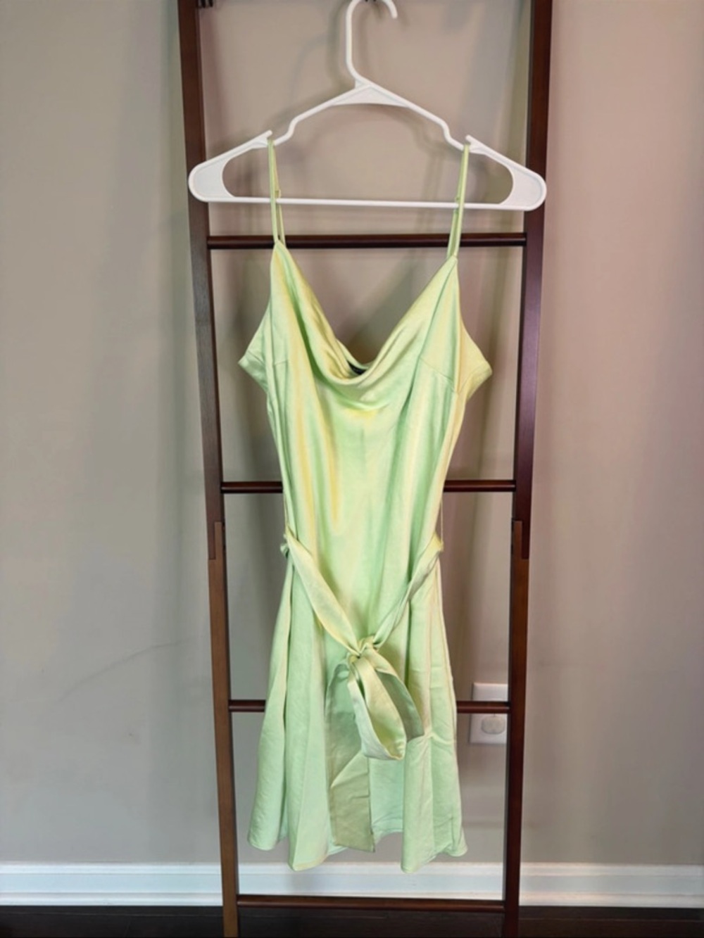 Express Lime Green Cowl Neck Slip Dress with Waist Tie